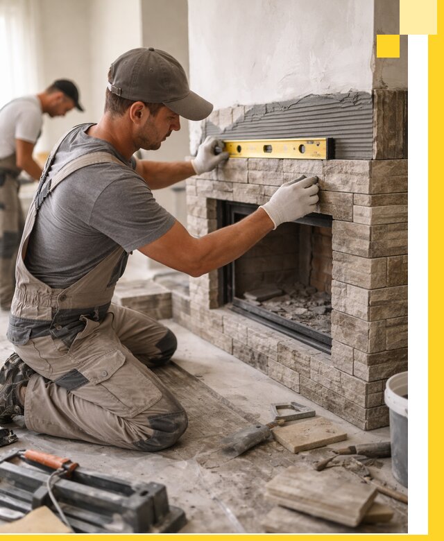 Облицовка каминов в Туймазы, монтаж и отделка натуральным камнем