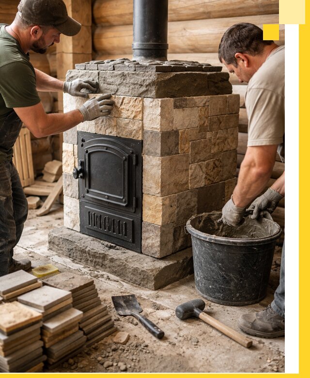 Облицовка банной печи под ключ в Туймазы: камень и плитка