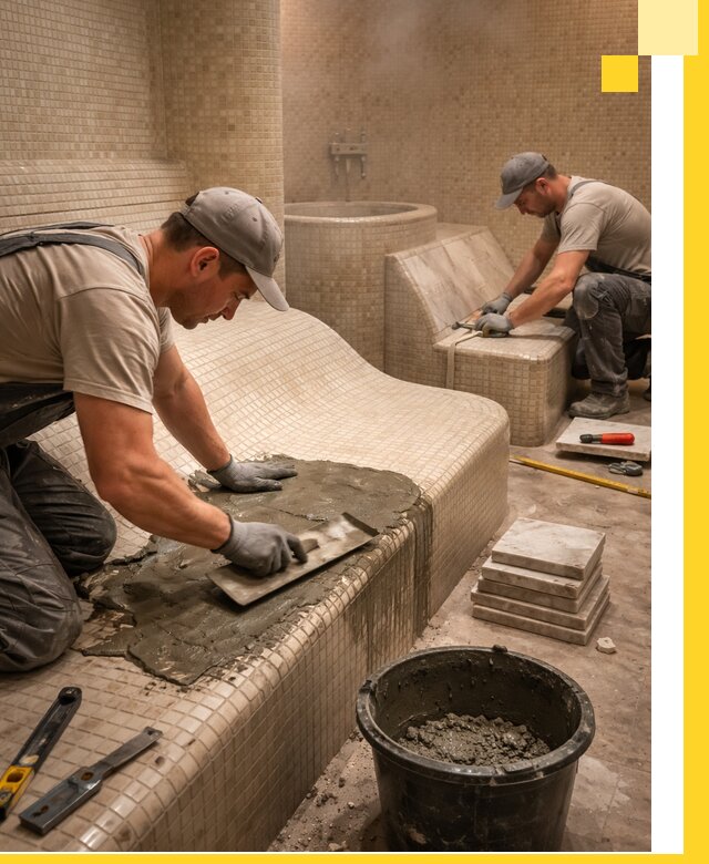 Лежаки для хамама под ключ в Туймазы, проект и монтаж