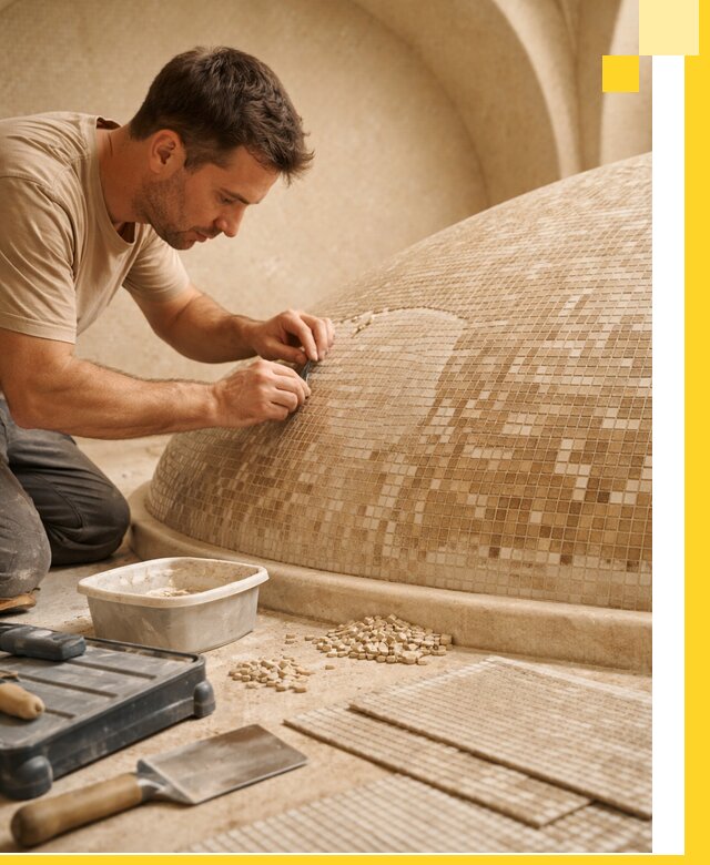 Профессиональная укладка мозаики для хамама под ключ в Туймазы