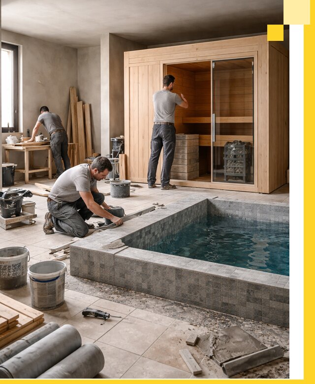 SPA зоны под ключ с бассейном сауной и печью в Туймазы